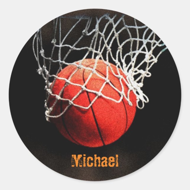 Basketball Your Name Classic Round Sticker (Front)