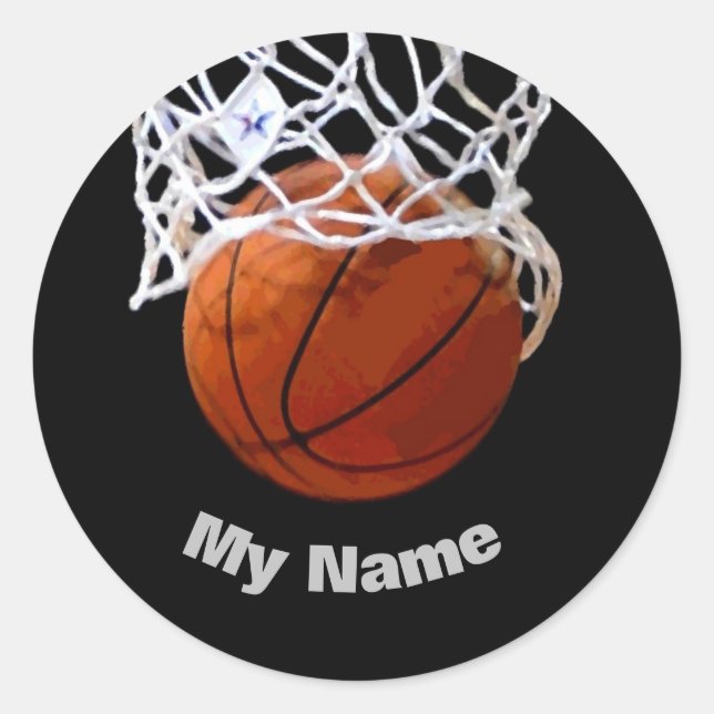 Basketball Your Name Custom Classic Round Sticker (Front)