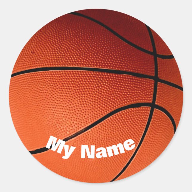 Basketball Your Name Custom Classic Round Sticker (Front)