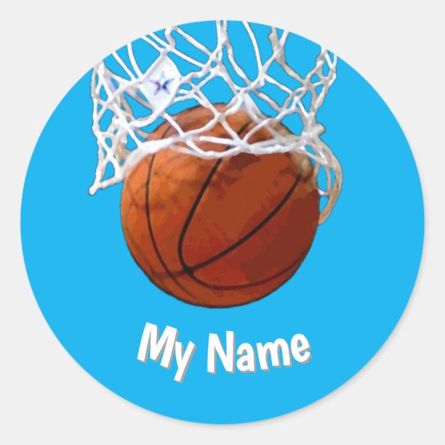 Basketball Your Name Custom Classic Round Sticker (Front)