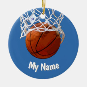 Basketball Your Name Custom Steel Blue Background Ceramic Tree Decoration