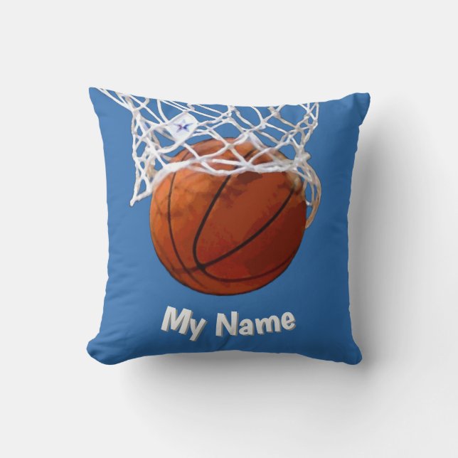 Basketball Your Name Custom Steel Blue Background Cushion (Front)