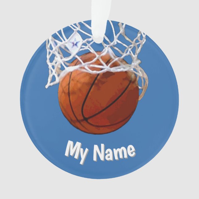 Basketball Your Name Custom Steel Blue Background Ornament (Front)