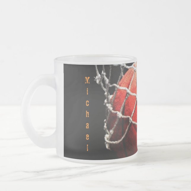 Basketball Your Name Frosted Glass Coffee Mug (Left)