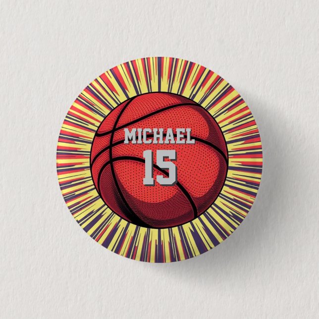 Basketball Your Name Pop Art 3 Cm Round Badge (Front)