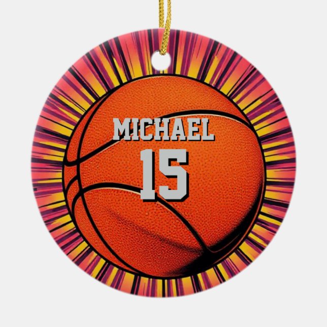 Basketball Your Name Pop Art Ceramic Tree Decoration (Front)