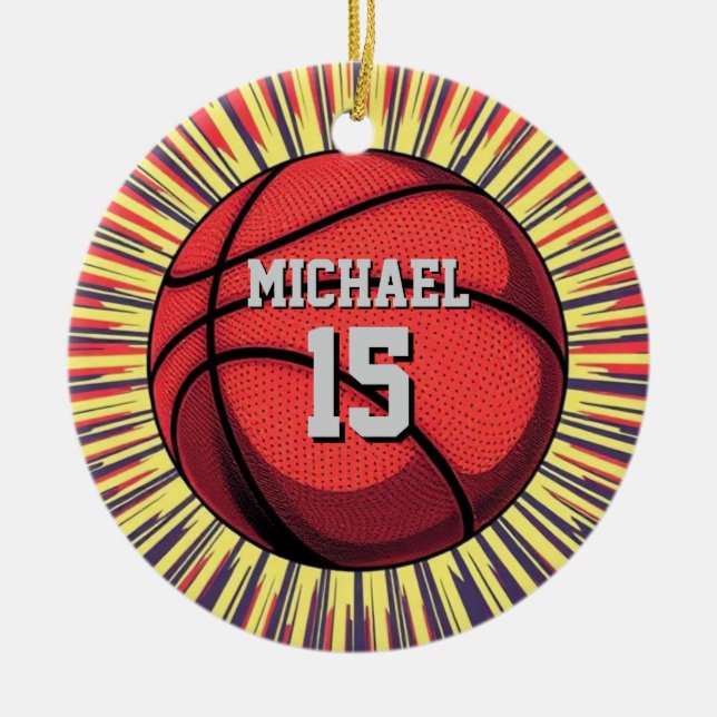 Basketball Your Name Pop Art Ceramic Tree Decoration (Front)