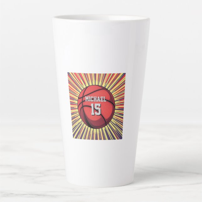 Basketball Your Name Pop Art Latte Mug (Front)