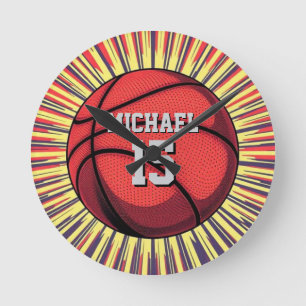 Basketball Your Name Pop Art Round Clock