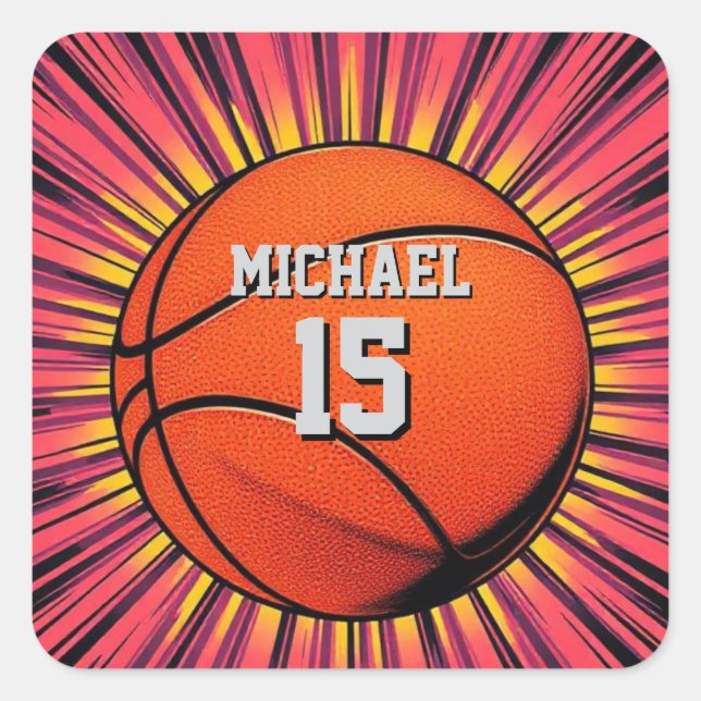 Basketball Your Name Pop Art Square Sticker (Front)