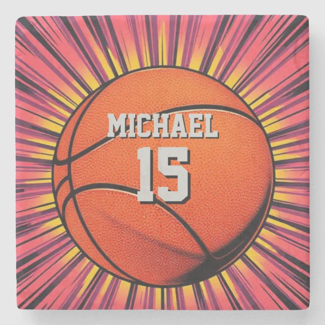 Basketball Your Name Pop Art Stone Coaster (Front)