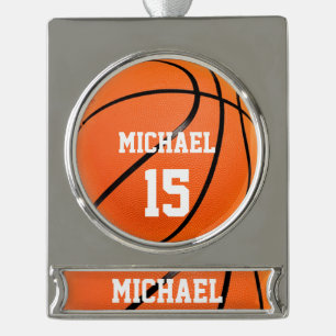 Basketball Your Name Silver Plated Banner Ornament