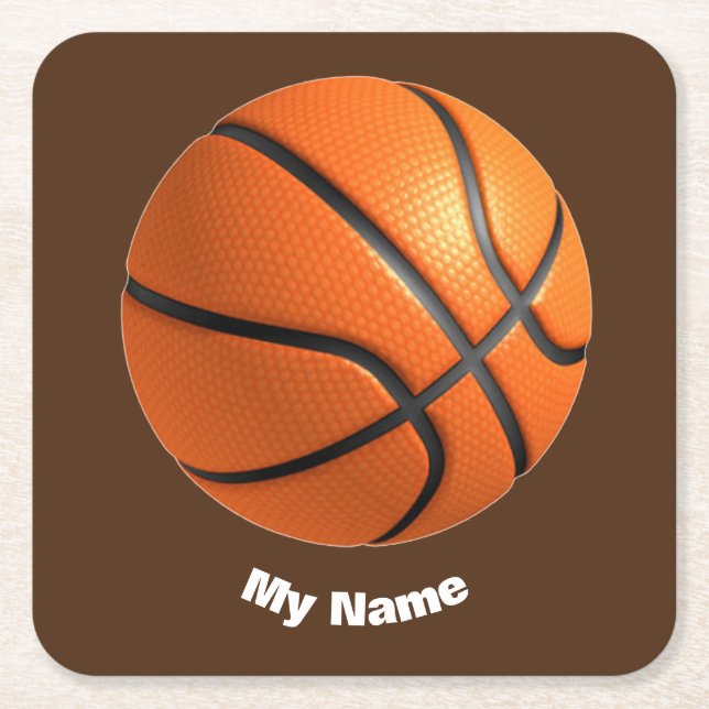 Basketball Your Name Square Paper Coaster (Front)