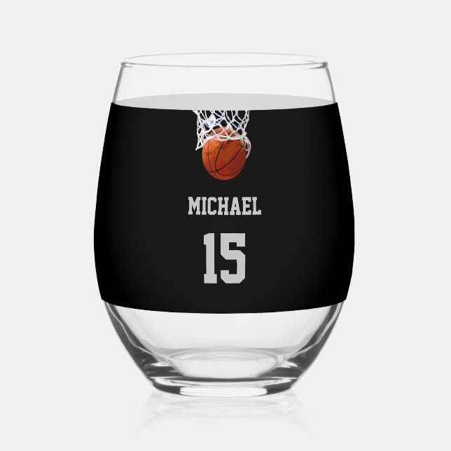Basketball Your Name Stemless Wine Glass (Back)
