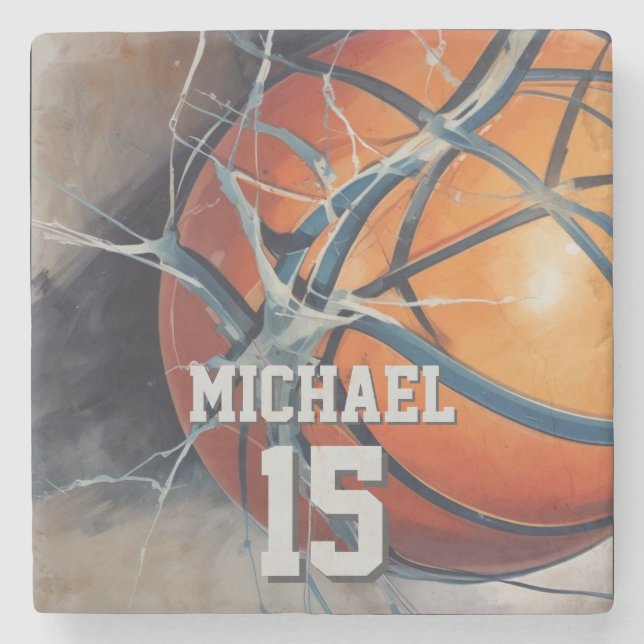 Basketball Your Name Stone Coaster (Front)