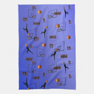 Basketballers Shooting Hoops, Tea Towel