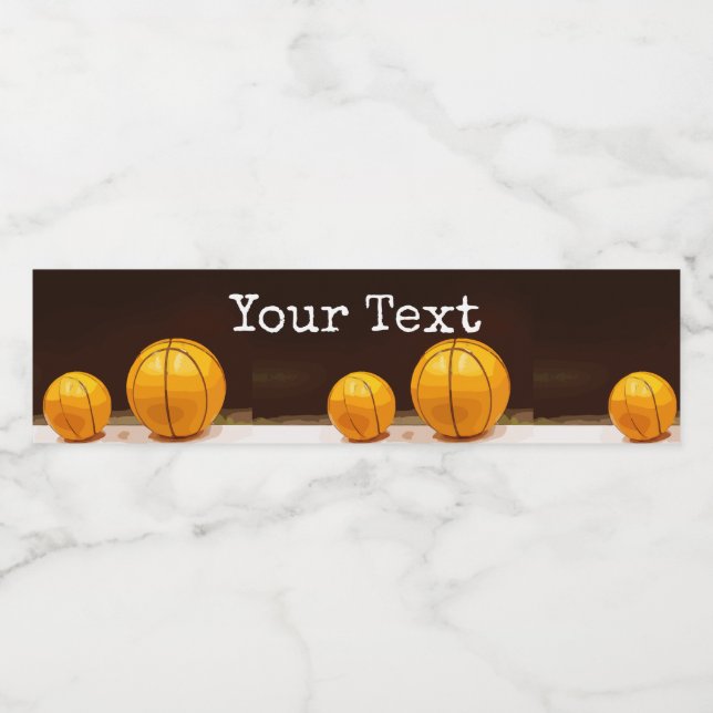 Basketballs are on black background Glass Water Bottle Label (Single Label)