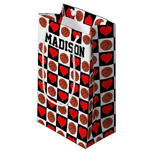 Basketballs & Hearts Custom Player Name Girls' Small Gift Bag