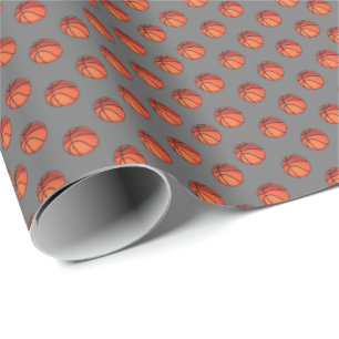 Basketballs on Grey Wrapping Paper
