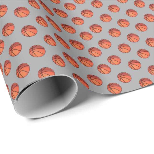 Basketballs on Light Grey Wrapping Paper (Roll Corner)