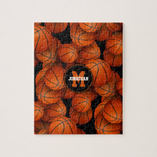 Basketballs pattern boys girls personalised jigsaw puzzle