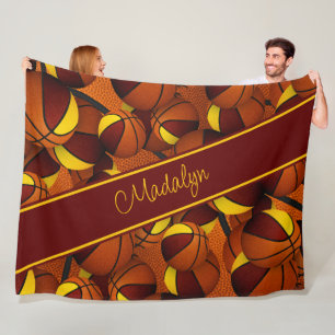 basketballs pattern maroon gold sports team colour fleece blanket