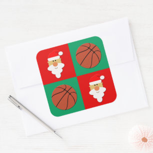 Basketballs & Santa Clause Christmas Gift Wrapping Square Sticker