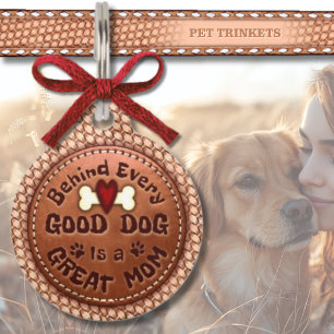 Basketweave Leather Good Dog Great Mum Pet Tag