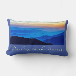 Basking in the Sunset Cornflower Blue Background  Lumbar Cushion