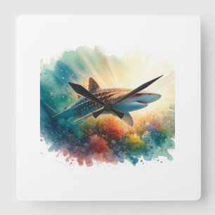 Basking Shark Elegance AREF804 - Watercolor Square Wall Clock