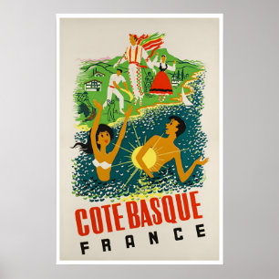 Basque Coast Art France Travel Poster French Beach