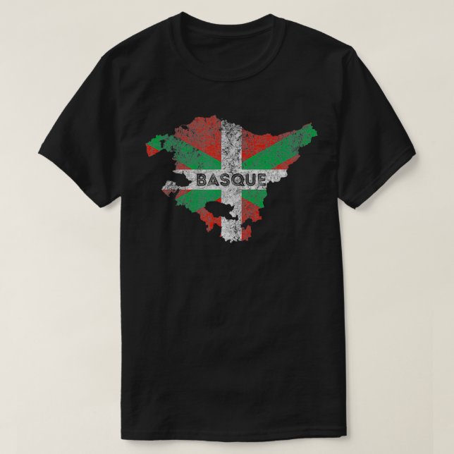 Basque Map and Flag Souvenir Distressed Basque  T-Shirt (Design Front)