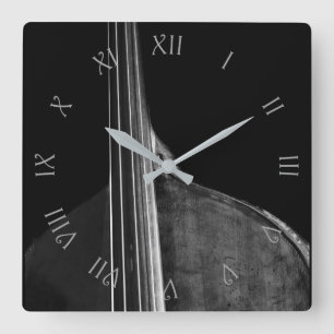 Bass 5 Grey Script Roman Numbers wccn Square Wall Clock