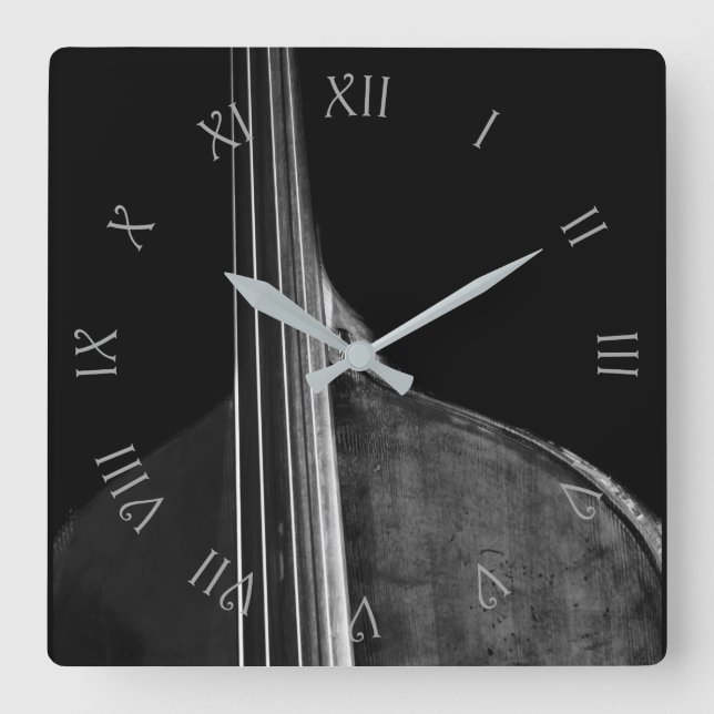 Bass 5 Grey Script Roman Numbers wccnm Square Wall Clock (Front)