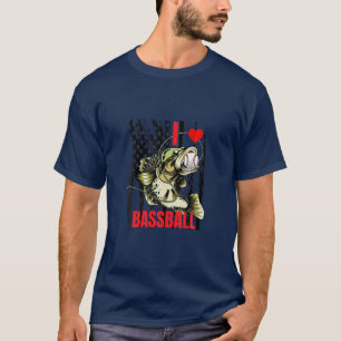 Bass-Ball Baseball Reel Bass Fishing Father's Day T-Shirt