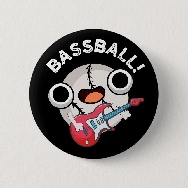 Bass-ball Funny Baseball Bass Pun Dark BG 6 Cm Round Badge (Front)