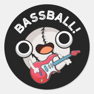 Bass-ball Funny Baseball Bass Pun Dark BG Classic Round Sticker