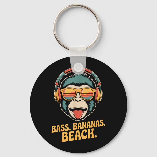 Bass Bananas Beach Fun Summer Vibes Monkey Ape Key Ring (Front)
