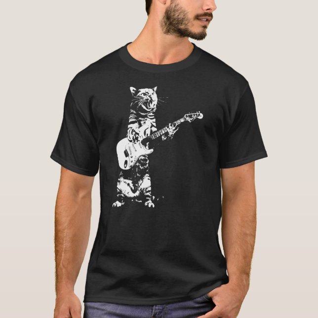 Bass Cat Rock Kitty On A Bass Guitar  T-Shirt (Front)