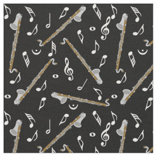 Bass Clarinet Black Music Notes Fabric