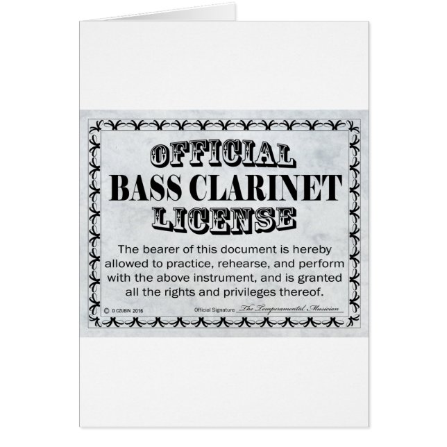 Bass Clarinet License (Front)
