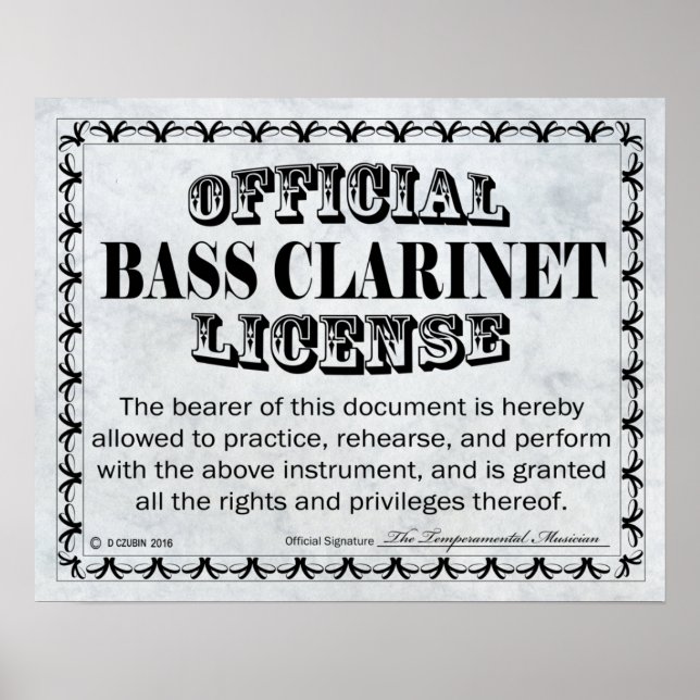Bass Clarinet License Poster (Front)