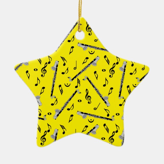 Bass Clarinet Music Note Pattern Ceramic Tree Decoration (Front)