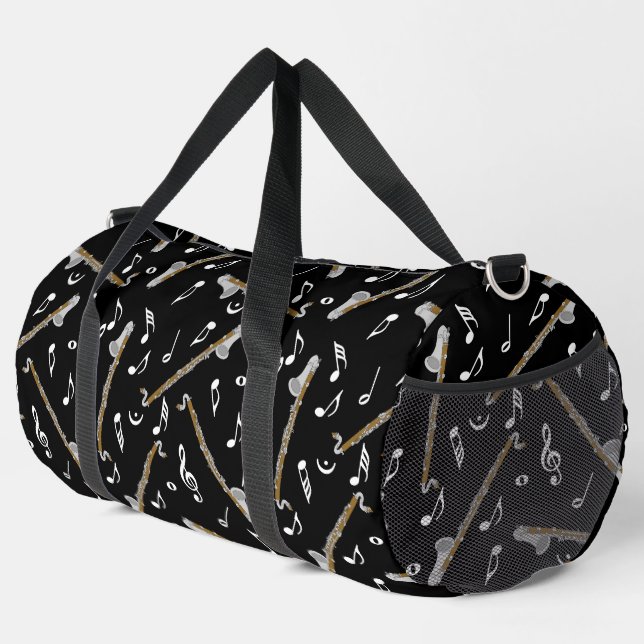 Bass Clarinet Music Note Pattern Duffle Bag (Right Corner)