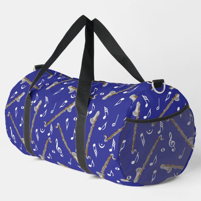 Bass Clarinet Music Note Pattern Duffle Bag (Right Corner)