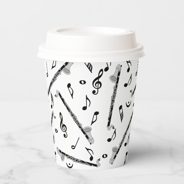 Bass Clarinet Music Note Pattern Paper Cups (Front)