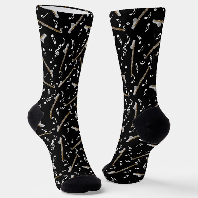 Bass Clarinet Music Note Pattern Socks (Angled)
