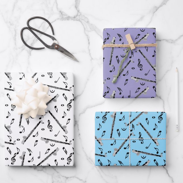Bass Clarinet Music Note Pattern Wrapping Paper Sheet (Front)