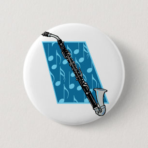 Bass Clarinet with Blue Background and Music Notes 6 Cm Round Badge