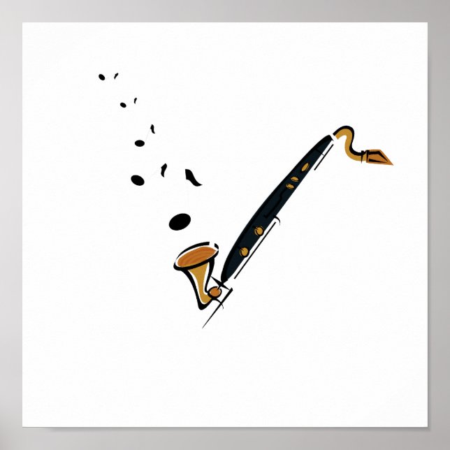 Bass Clarinet with music notes Poster (Front)